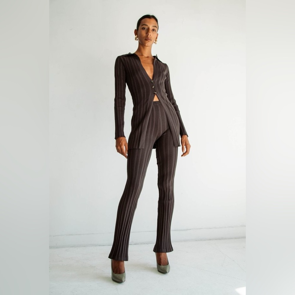 The Line By K set - Daisy Pant and Nidia Cardigan Chocolate Brown
